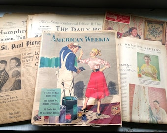 CHOICE 1950s Newspaper Sections Vintage Tattered Aged Junk Journal Ephemera Old Paper Ads Photo Scrapbook Journal Kit Bundle DIY Supplies