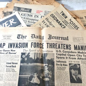 ELECCIÓN Secciones de periódico de la década de 1940 Revista de basura desgastada y antigua de la Segunda Guerra Mundial Efímeras Anuncios de papel antiguo Imágenes Álbum de recortes Kit de diario Paquete de suministros