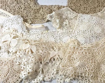 CHOICE Crochet Lace Collars Yoke Bodice Sleeves Handmade Antique Vintage Art Craft Country Farm House Cottage Victorian White BOHO Shabby