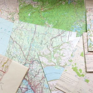 Lote de 9 mapas geográficos antiguos de los años 40 y 50, topografía, tierra, río, agua, Minnesota, Wisconsin, efímeras, álbumes de recortes, fotos antiguas, diarios basura, decoupage