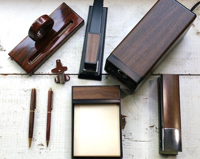 CHOICE Midcentury Desk Supplies Vintage Wood Stapler Pen Pencil Paper Writing Storage Stationery Display Riser Decor Home Vignette ACCO Bate