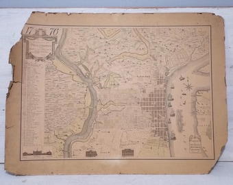 1926 HUGE Map 1776 Philadelphia Plan of the City Environs Antique Worn Old Distressed Geography History Colonial Primitive Wall Print Aged