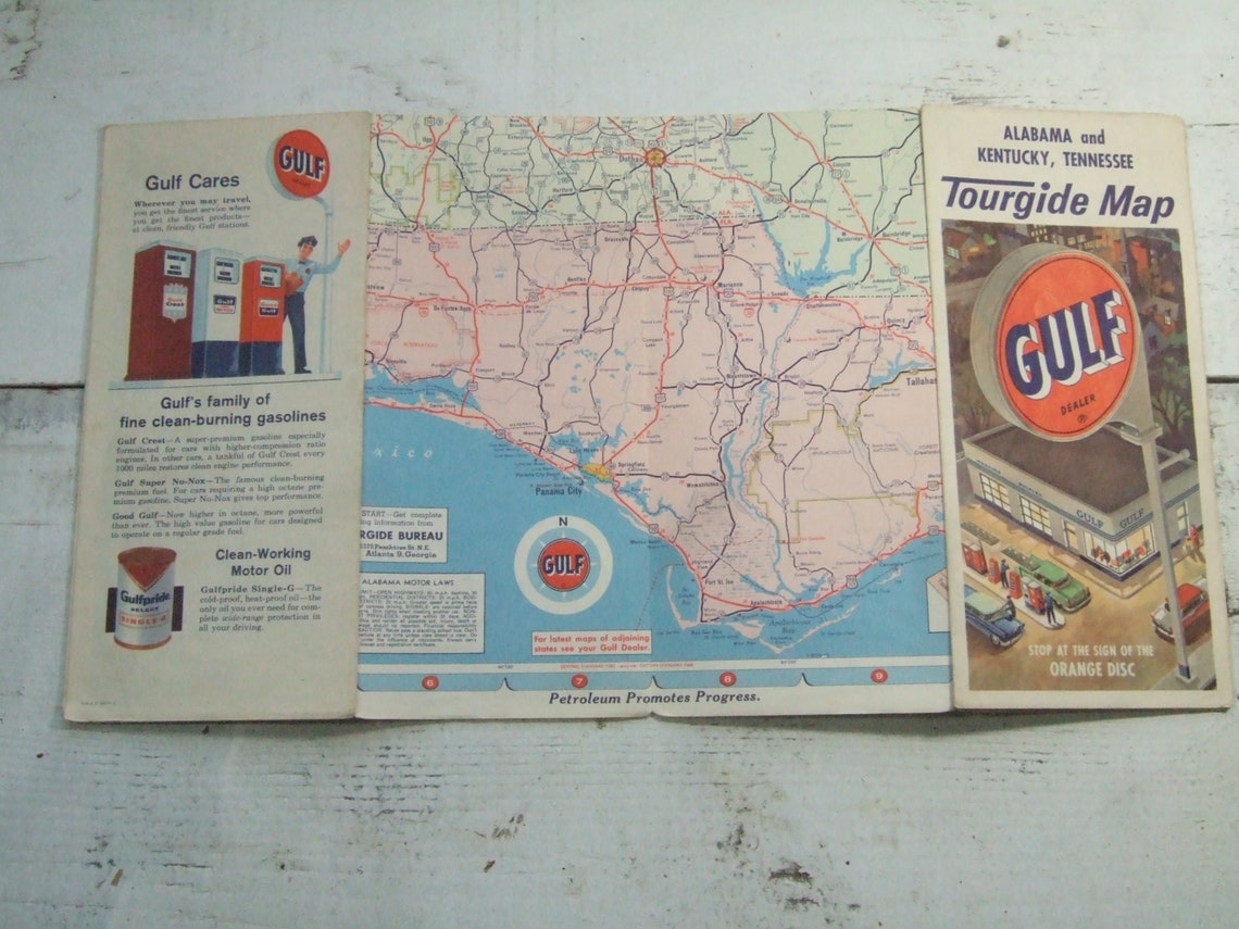 Vintage Gas Station Maps Fold Out Junk Journal Ephemera Old Etsy