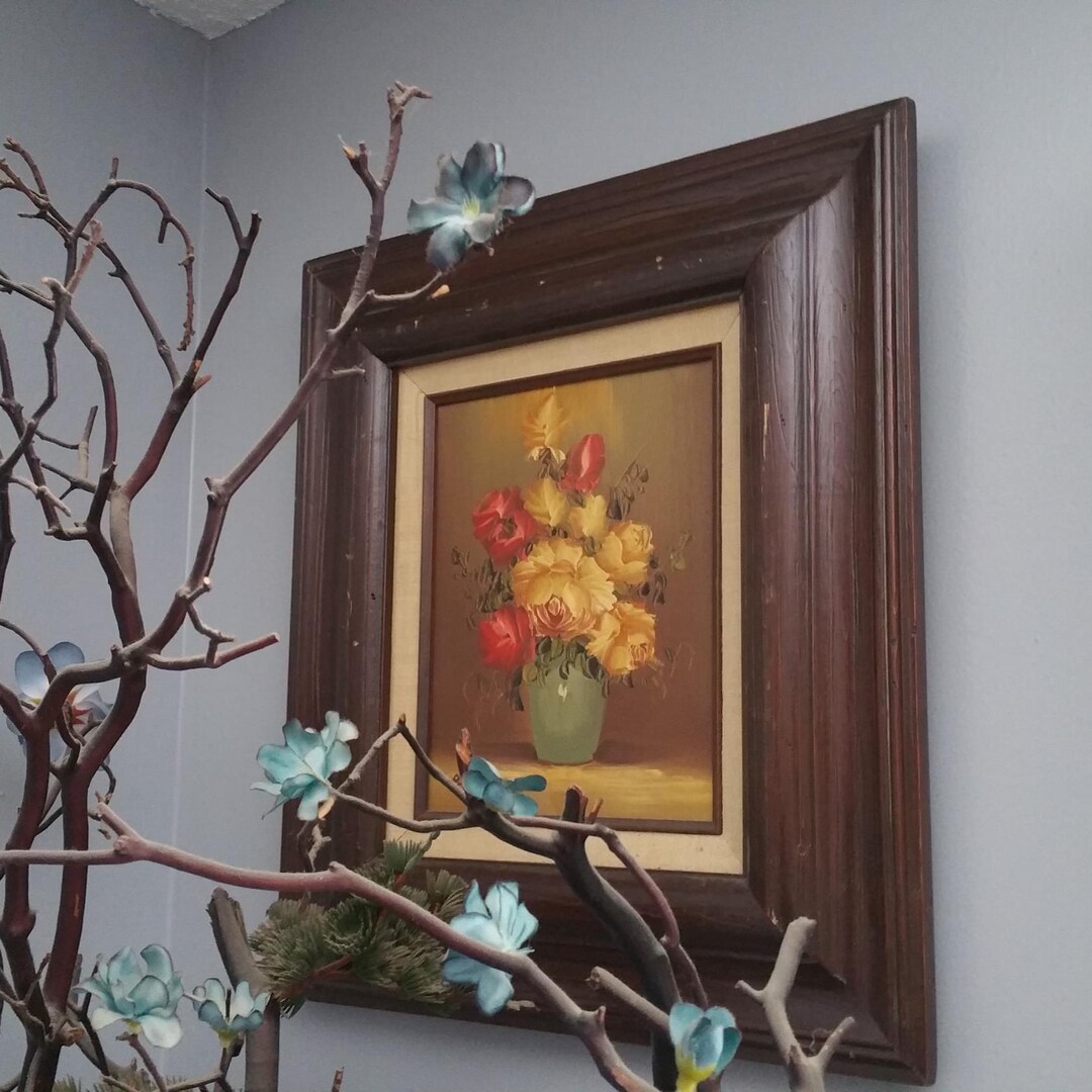 Floral Still Life Oil Painting on Canvas Signed Bell Flowers Neutral ...