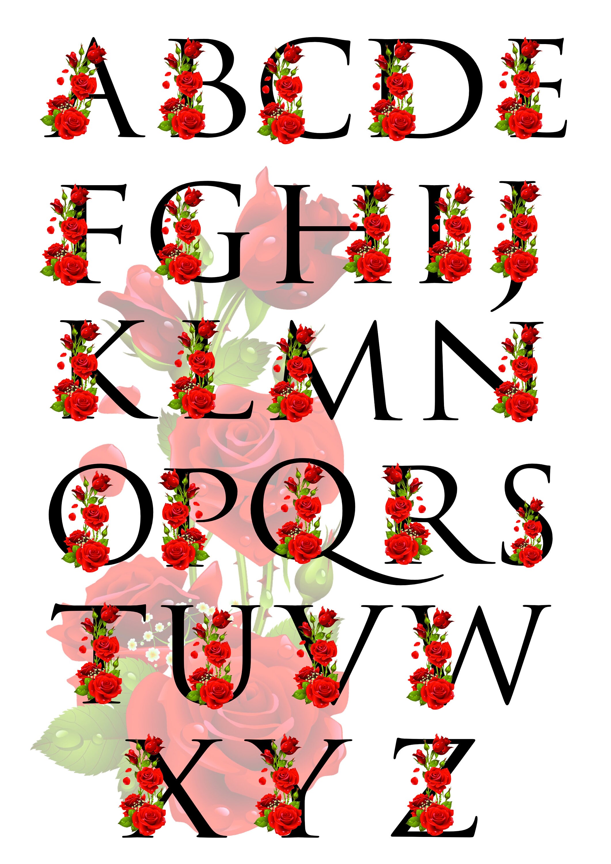 Valentines Red Roses Alphabet Clipart Animal Alphabet - Etsy