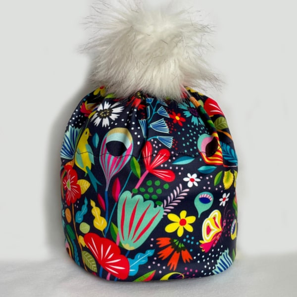 SPRING SALE! VIVE' - Yellow bird ,Vibrant colors in Nordic or Alpine style Ski Hat.  4 way stretch, lined or unlined with optional pompom
