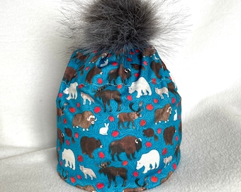 O' WILD CANADA  - Fjord Blue,   Alpine Hat or Nordic Run Style Hat 4 way stretch option fleece lined with/wthout Pompom