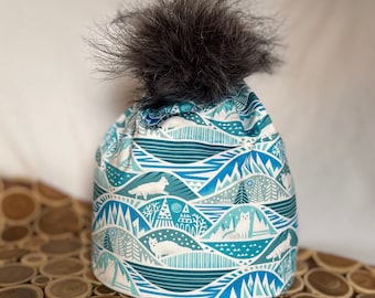 ARCTIC FOX - Alpine style, lined light fleece ear band, Fur Pompom.  Nordic lined,light fleece ear band, NO Pom pom