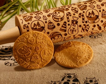MERRY CHRISTMAS MIX - embossed, engraved rolling pin for cookies - perfect gift idea