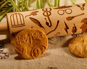 Mattarello per goffratura, modello Wizard. Mattarello inciso per biscotti in rilievo con motivo Mago. Regalo di cottura