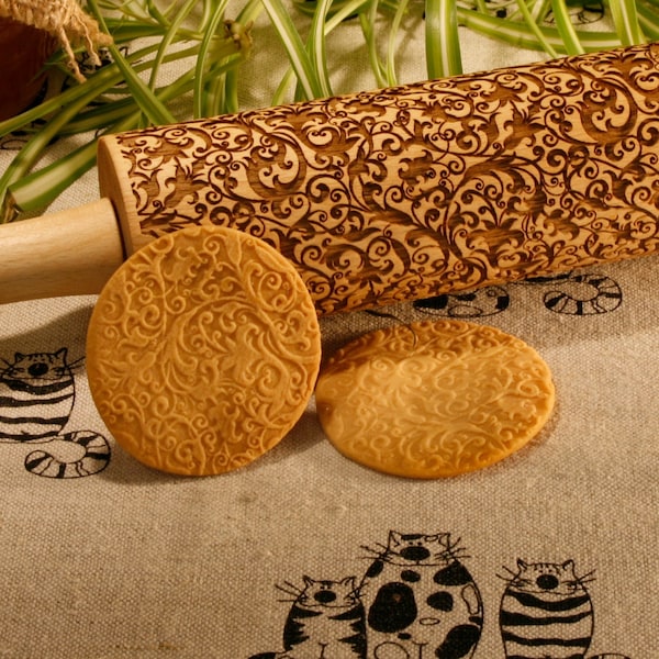 Floral pattern rolling pin. Floral theme embossing rolling pin. Floral Ornaments Backing..