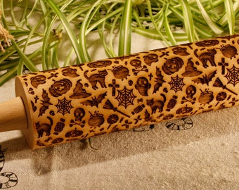 Halloween  pattern rolling pin. Halloween theme embossing rolling pin. Halloween cookie stamp