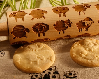 Sheep Embossing Rolling Pin. Sheep pattern. Engraved rolling pin with Sheeps for embossed cookies Baking Gift