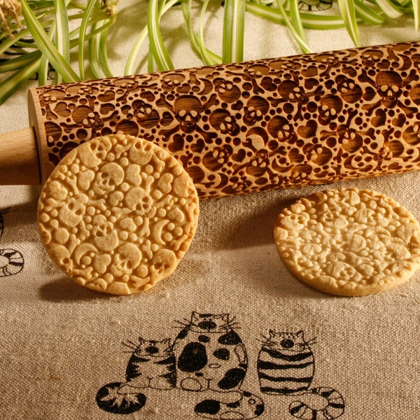 SKULLS Embossing Rolling pin pattern. Wooden engraved rolling pin. Baking Gift