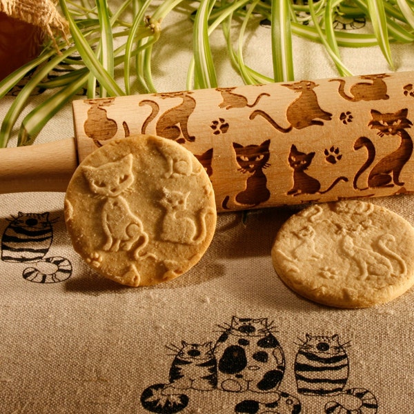 Rouleau à pâtisserie motif chats. Cadeau pour amoureux des chats. Amoureux des animaux de compagnie. Décoration de cuisine de pendaison de crémaillère. Rouleau à biscuits. Cadeau pâtisserie