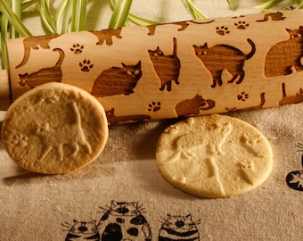 Cats pattern Rolling Pin. Cat lover gift. Pet lover. Housewarming. Kitchen decor. Cookie roller. Baking Gift.