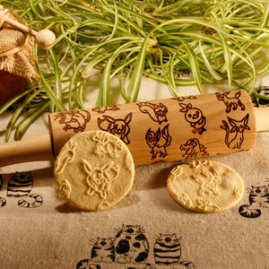 Pokemons pattern Embossing Rolling Pin. Engraved rolling pin with Pokemons for embossed cookies Baking Gift image 4