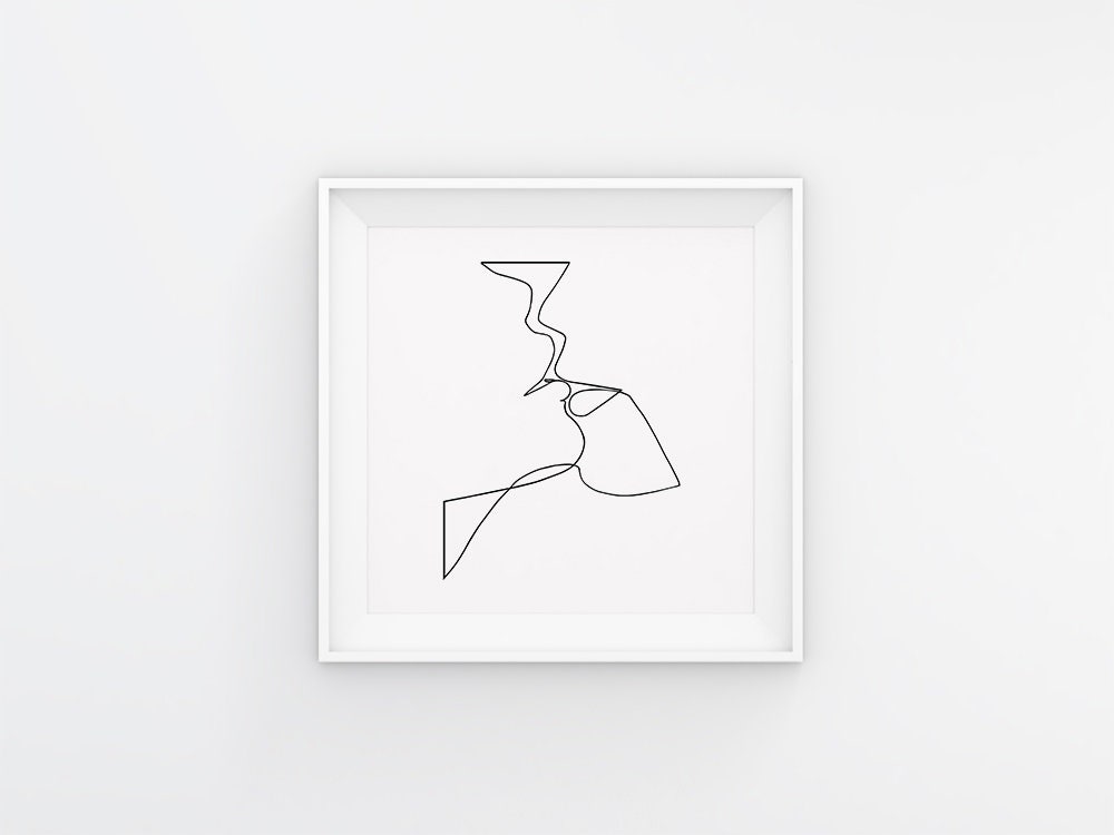 Abstract Kiss Line Art Minimalist Art Line Drawing Love | Etsy