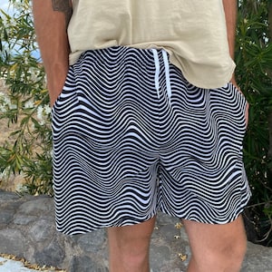 Wavy Lines Men's athletic shorts // Trippy rave outfit // festival fashion image 1