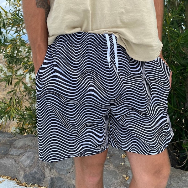 Wavy Lines Men's athletic shorts // Trippy rave outfit // festival fashion