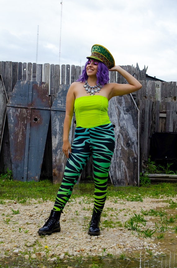 Cyber Zebra Spandex Leggings // Unique Rave Clothes // Active Dance Wear 