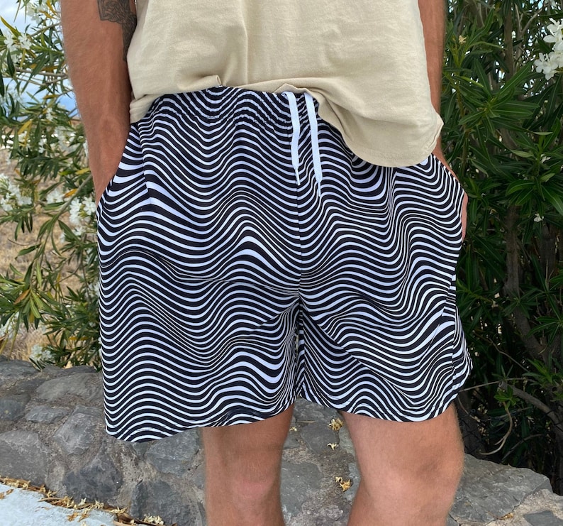 Wavy Lines Men's athletic shorts // Trippy rave outfit // festival fashion image 1