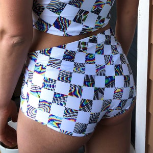 Trippy Checkmate Booty Shorts // festival rave clothes // two piece set available image 1