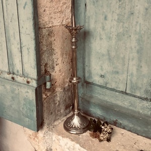 Castiçal de altar francês antigo em bronze - níquel banhado a prata, século XIX