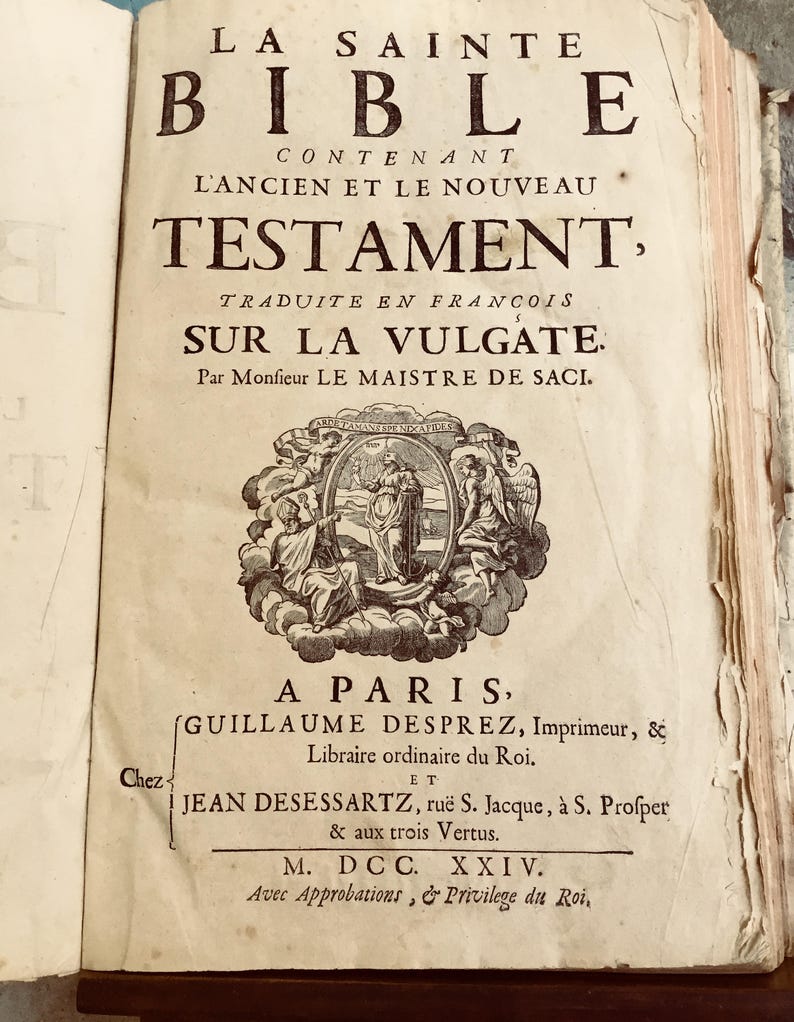 A Beautiful French Antique Noble Family Bible C1724 Complete With