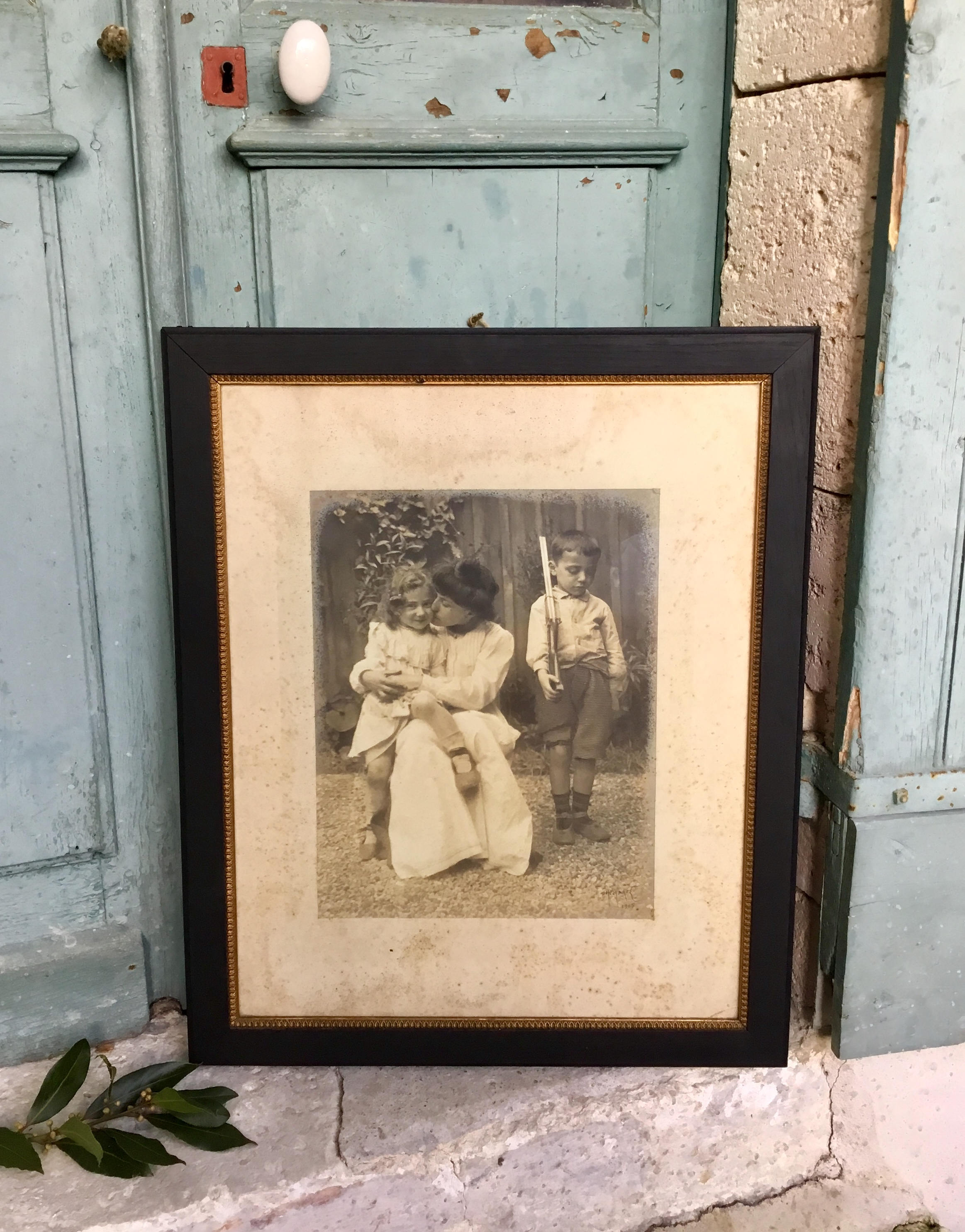 Évocateur Antique Français Photographier - Belle Époque Noir et Blanc Photo Très Grand Mère Enfant P