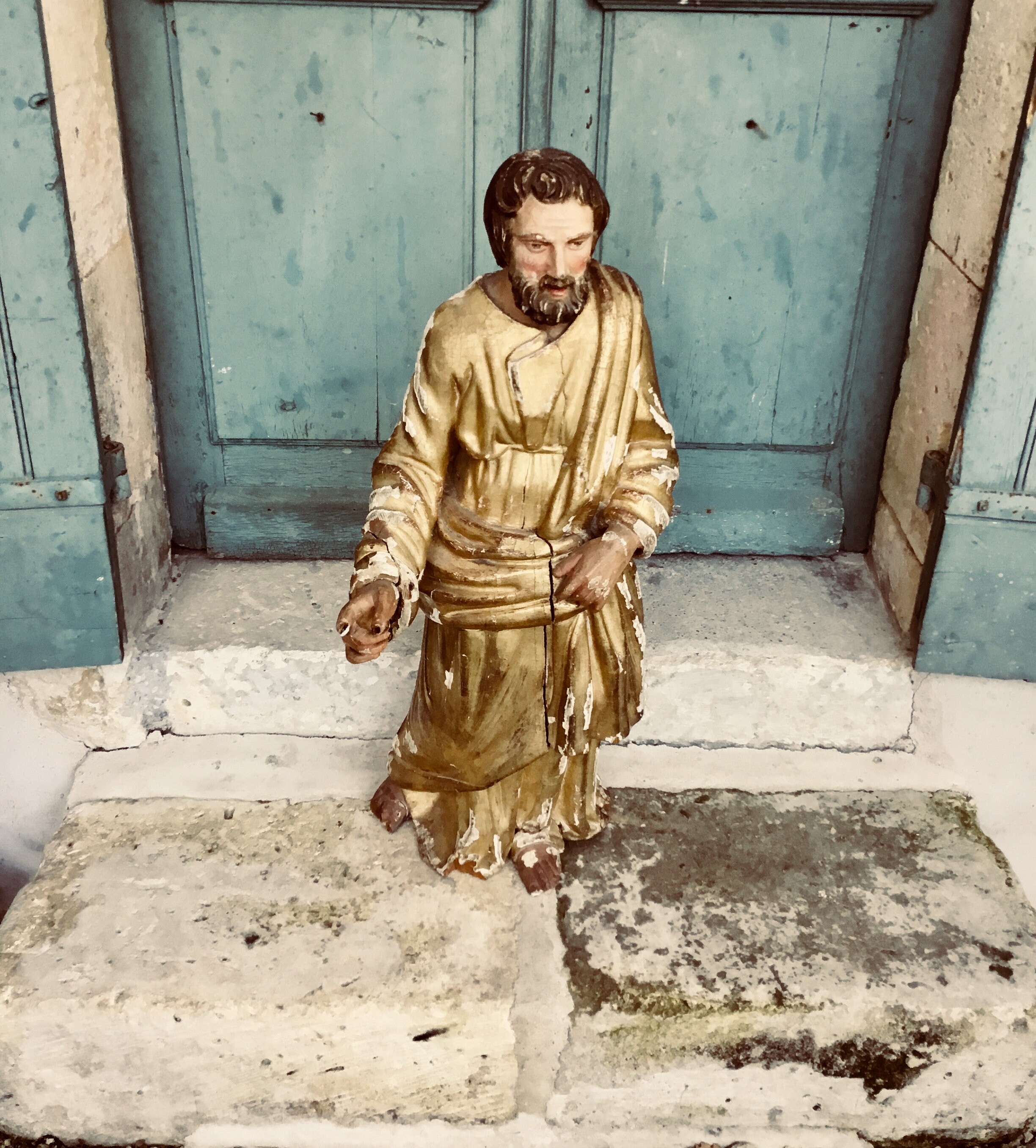 Un Antique Exquis Napolitaine - Naples Creche Polychrome Doré Bois Santos Figure Statue Main Italien