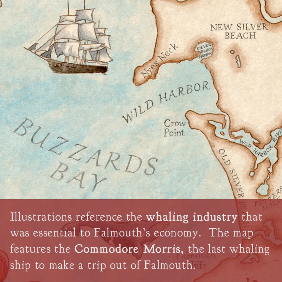 North Falmouth MA Illustrated Map Print Etsy