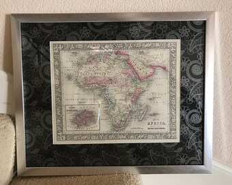 Africa Map by S.Agustus Mitchell 1860 Original hand colored 16x20Frame/Matting