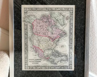 North America Map 1860 by Agustus Mitchell, A new General Atlass in Framed/Matted 16x20