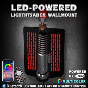 LED Lightsaber Wall Mount | Multicolor | Vertical | 4 Designs | Fits all lightsabers with blade | USB powered | App Bluetooth & IR control