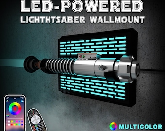 LED Lightsaber Wall Mount | Horizontal | 4 Designs | Fits all lightsabers with blade | USB powered | App Bluetooth & IR control