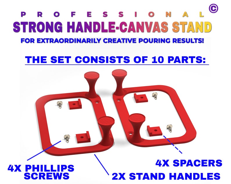 Professional HANDLE CANVAS STAND with spacers Set of 2 for the best acrylic pouring results image 3