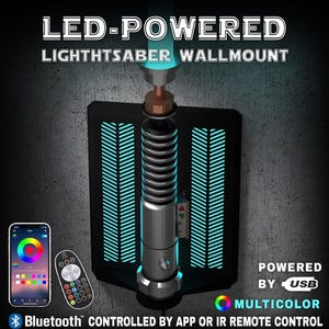 LED Lightsaber Wall Mount | Multicolor | Vertical | 4 Designs | Fits all lightsabers with blade | USB powered | App Bluetooth & IR control