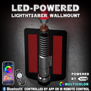 LED Lightsaber Wall Mount | Multicolor | Vertical | 4 Designs | Fits all lightsabers with blade | USB powered | App Bluetooth & IR control
