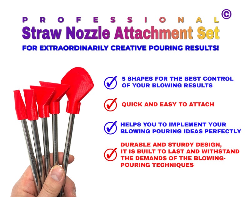 Professional Stainless Steel Straw Blow Nozzles Set of 5 suitable for Acrylic Pouring, Bloom and Dutch Pouring and other color movements imagem 3