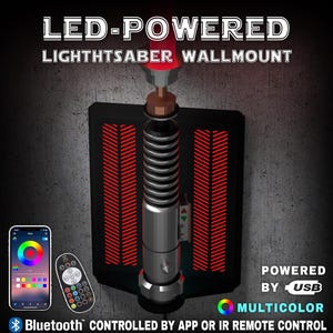 LED Lightsaber Wall Mount | Multicolor | Vertical | 4 Designs | Fits all lightsabers with blade | USB powered | App Bluetooth & IR control