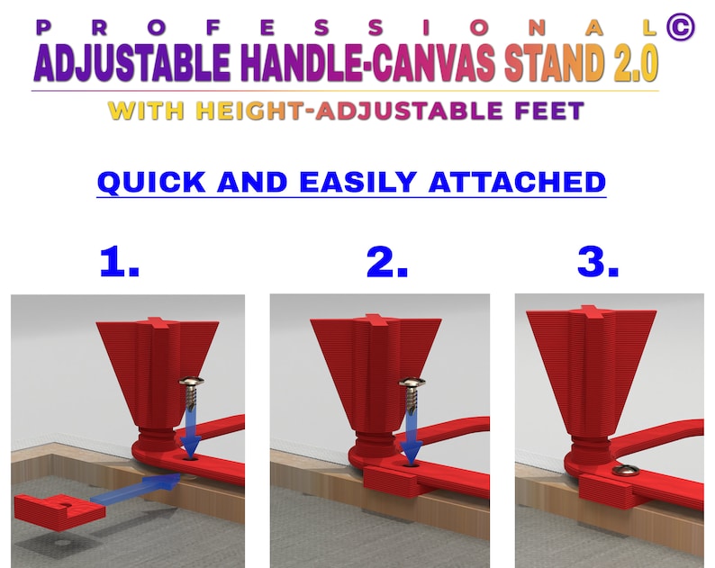 Professional handle canvas stand 2.0 with height-adjustable feet & spacers Set of 2 for best acrylic pouring results image 5