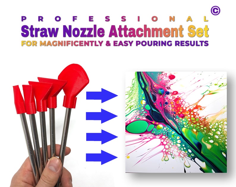 Professional Stainless Steel Straw Blow Nozzles Set of 5 suitable for Acrylic Pouring, Bloom and Dutch Pouring and other color movements image 1