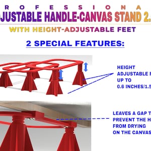 Professional handle canvas stand 2.0 with height-adjustable feet & spacers Set of 2 for best acrylic pouring results image 2