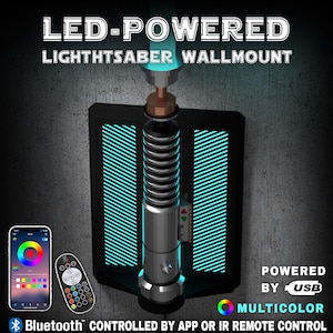 LED Lightsaber Wall Mount | Multicolor | Vertical | 4 Designs | Fits all lightsabers with blade | USB powered | App Bluetooth & IR control