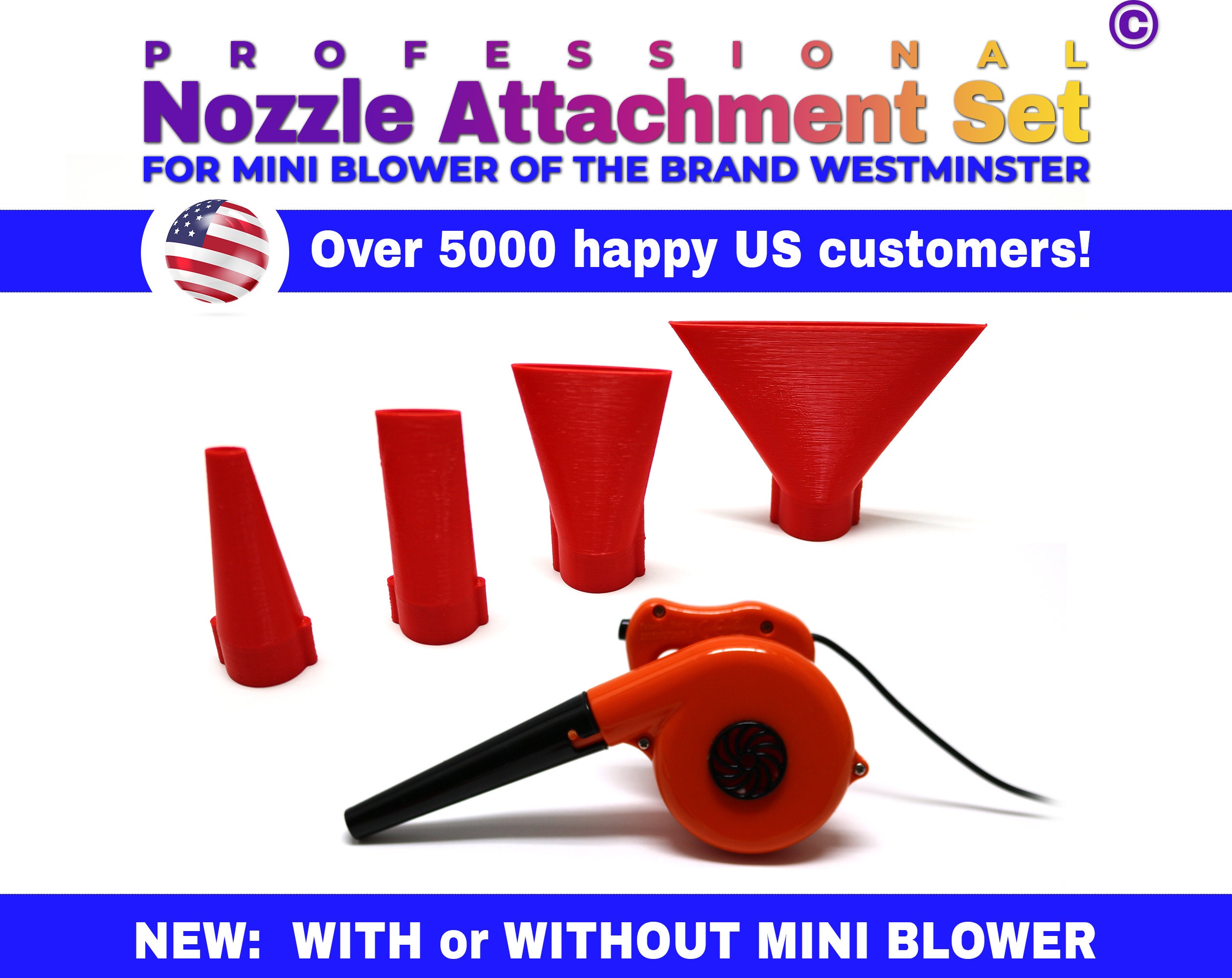 Professional Mini Blower NOZZLE ATTACHMENT Set of 4 for 