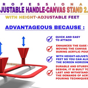 Professional handle canvas stand 2.0 with height-adjustable feet & spacers Set of 2 for best acrylic pouring results image 3