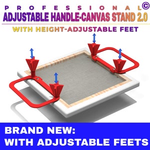 Professional handle canvas stand 2.0 with height-adjustable feet & spacers Set of 2 for best acrylic pouring results image 1