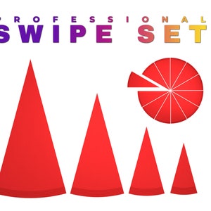 May include: A set of four red plastic cake decorating tips, including a round tip with a removable section. The tips are labeled "Professional Swipe Set".