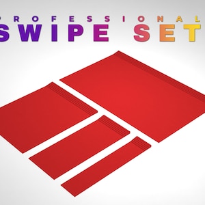May include: Set of four red fabric swatches, arranged in a staggered pattern, with the words "PROFESSIONAL SWIPE SET®" in a colourful gradient above.
